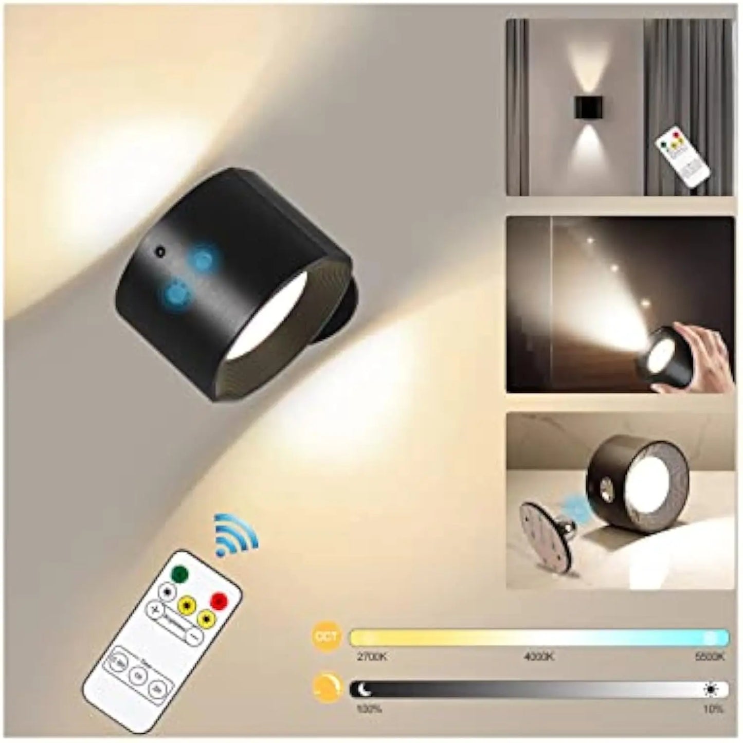 Led 2 in 1 Wall Lights Touch Control 2000mah Battery Usb Recharge 360° Rotatable Wireless Portable  Bedroom Reading Night Lamp