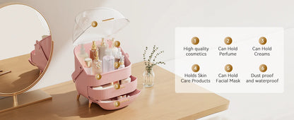 Makeup Storage Organizer with Lid Waterproof Cosmetics Skincare Organizer for Vanity Portable Cosmetics Storage Box for Girls