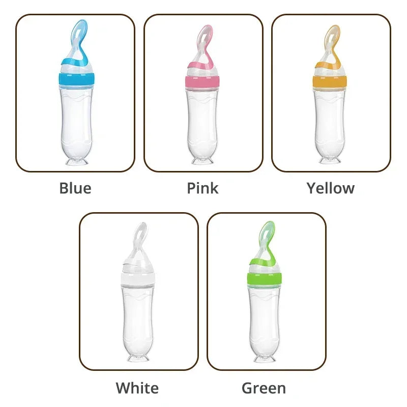 Safe Useful Silicone Baby Bottle with Spoon Food Supplement Rice Cereal Bottles Squeeze Spoon Milk Feeding Bottle Cup