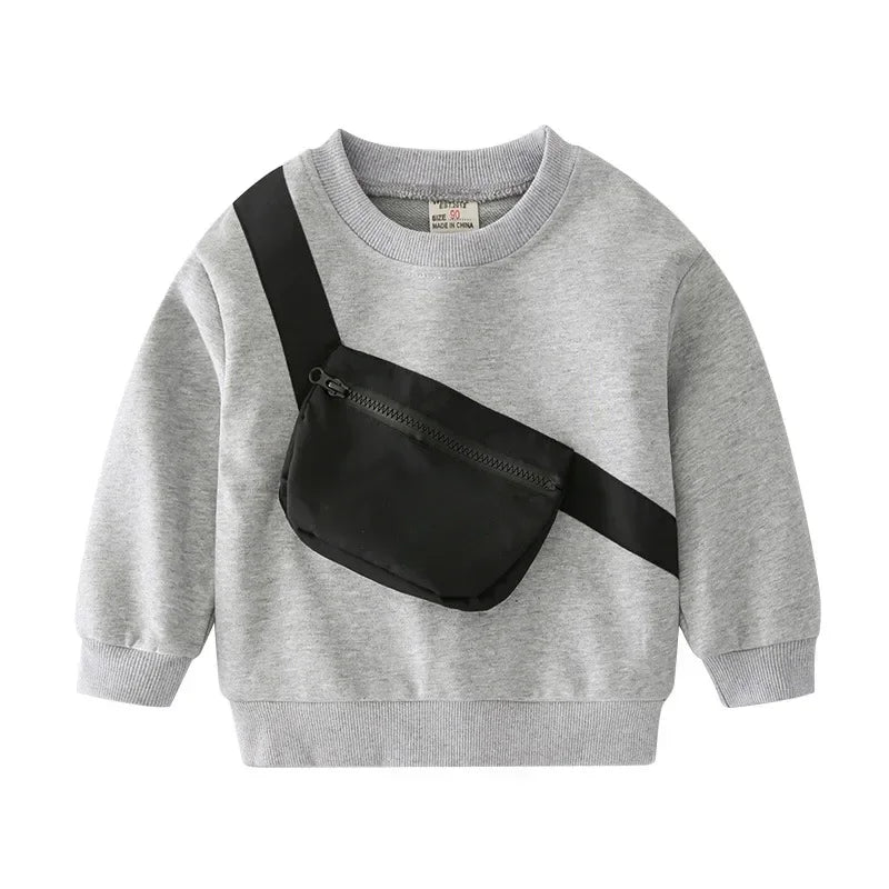 New Baby Boy Clothes Fall Kids Cotton Sweatshirt Messenger Bag Hoodies Pullovers Tee Bebe Boy Long Sleeve T Shirts Children Tops