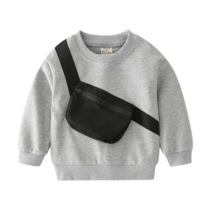 New Baby Boy Clothes Fall Kids Cotton Sweatshirt Messenger Bag Hoodies Pullovers Tee Bebe Boy Long Sleeve T Shirts Children Tops