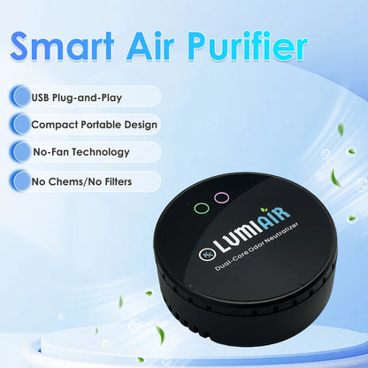 Smart Air Purifier/Deodorizer-USB-Powered Air Cleaner with Dual-core chip, Low Noise Operation for Smalller Spaces