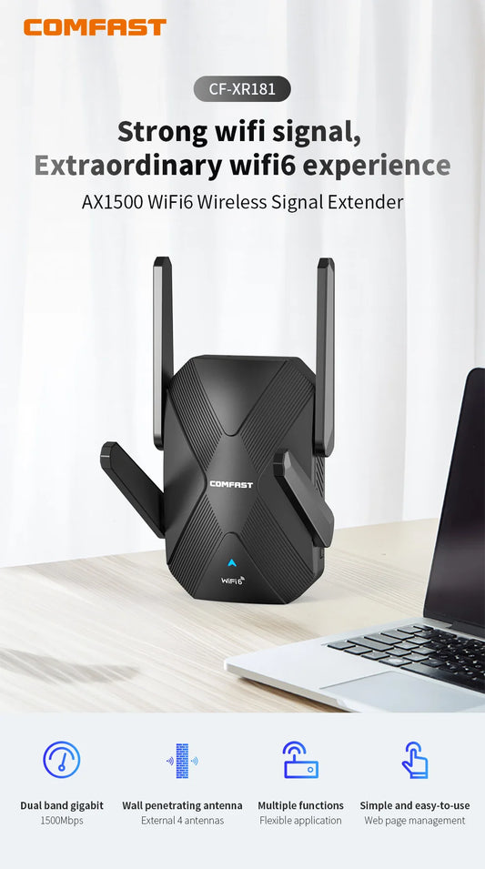 Comfast Extender 1500Mbps/WiFi 5 1200Mbps Extender Dual Band 2.4G&5.8G Wireless Repeater WiFi Range Booster AP/Router 4 Antennas