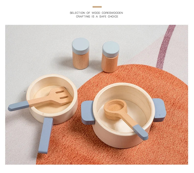 Wooden children's simulation kitchen toys, early education educational toys, simulation pots and pans, food, role-play chef