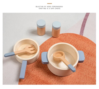 Wooden children's simulation kitchen toys, early education educational toys, simulation pots and pans, food, role-play chef