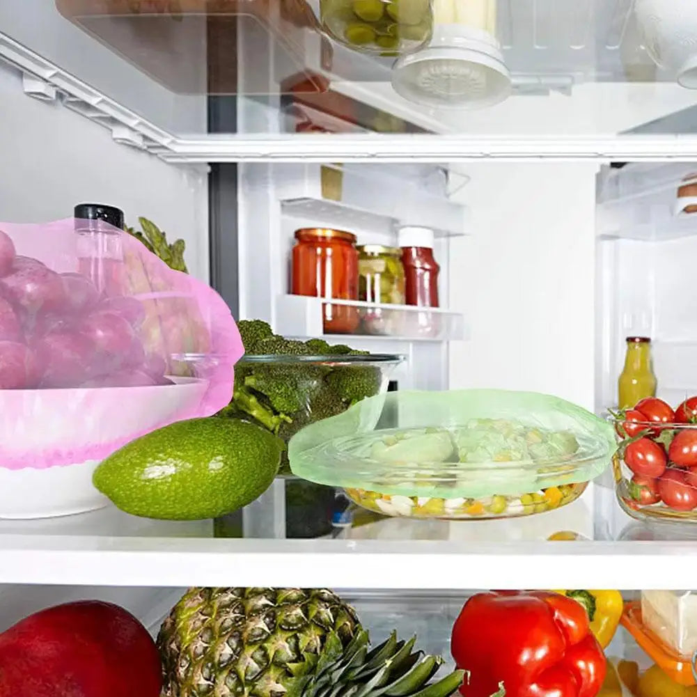 24Pcs Reusable Food Cover Plastic Wrap Elastic Food Lids For Fruit Bowls Cups Caps Storage Kitchen Fresh Keeping Saver Bags N8J9