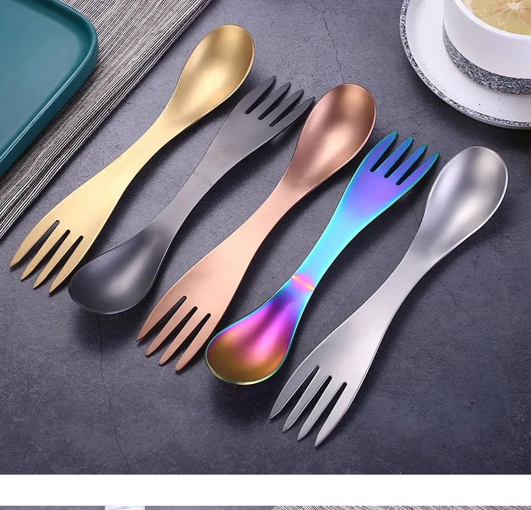 Outdoor Survival Tools 5 In 1 Camping Multi-Functional EDC Practical Kit Fork Knife Spoon Bottle/Can Opener