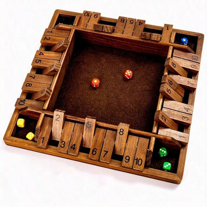 Classic 4 Sided Wooden Board Game With 2 Dice And Shut-The-Box Instructions, Classics Tabletop Version And Pub Board Game