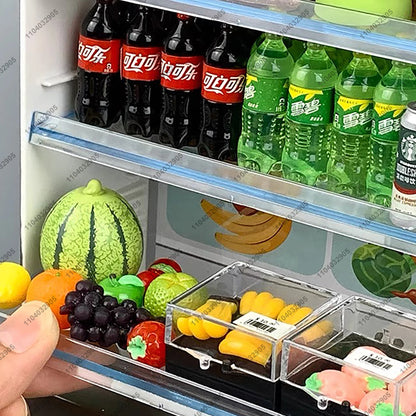 Miniature Shop Furniture Fridge Freezer Shelf Cool Drink Food Items Toy Mini Handcraft Dollhouse Simulation Scenario Display
