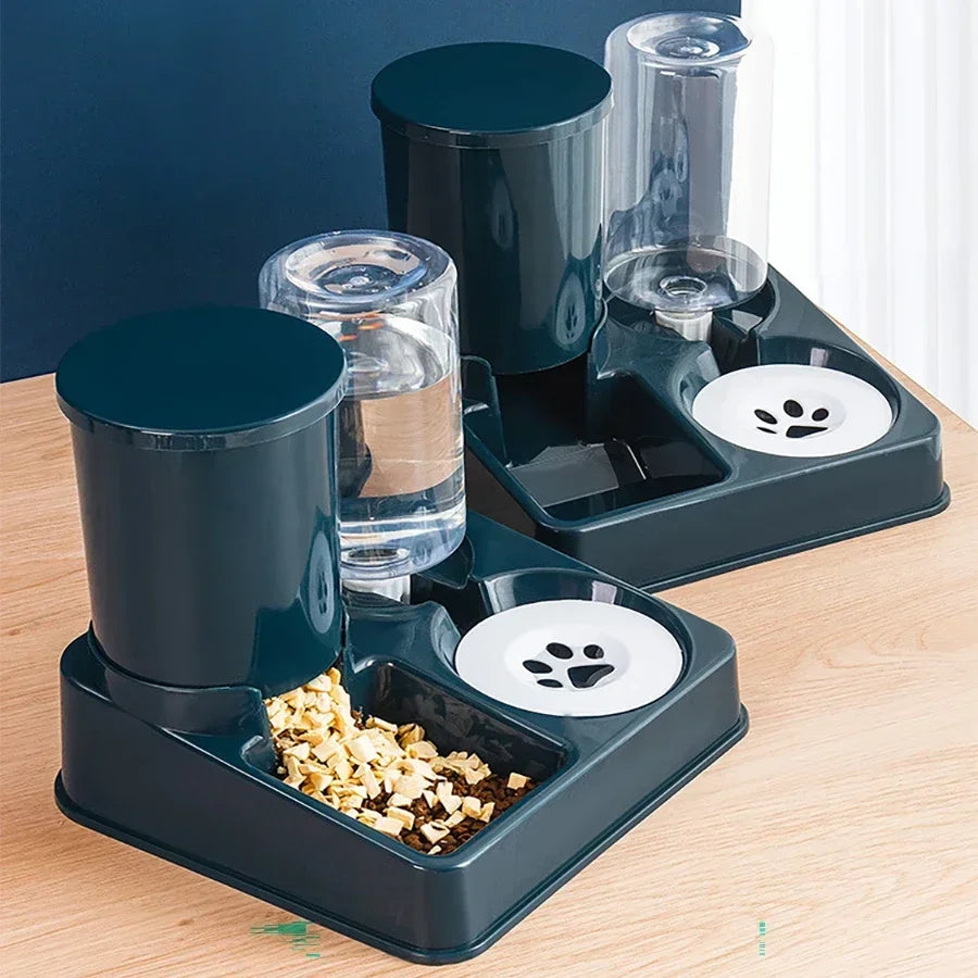 Automatic Cat Feeder Water Dispenser Set 2 In 1 Tilted Automatic Pet Food And Water Feeder Gravity Food Feeder and Waterer