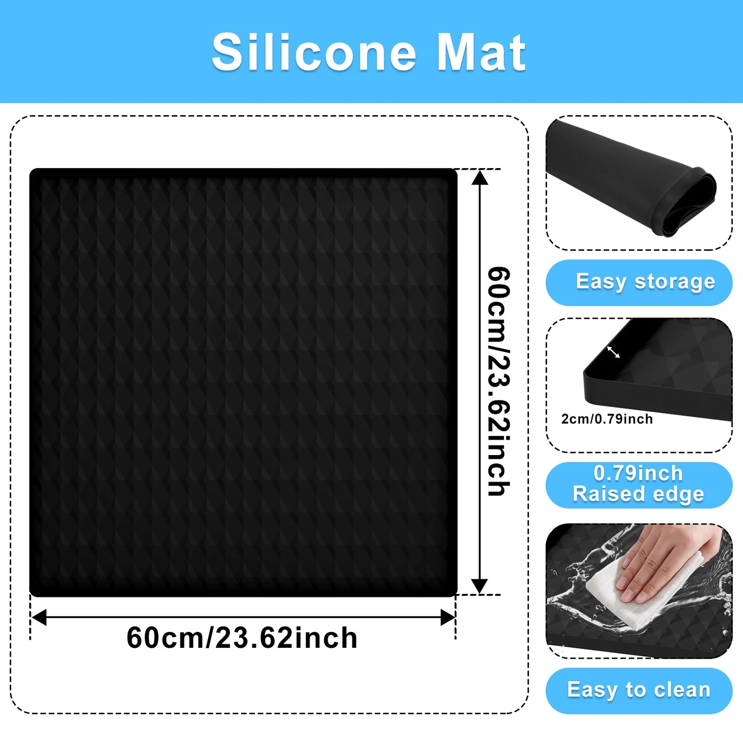 60x60cm Fridge Silicone Mat Mini Fridge Drip Pan with 0.8 Inch Raised Edges Under Refrigerator Floor Protector Furniture Pad