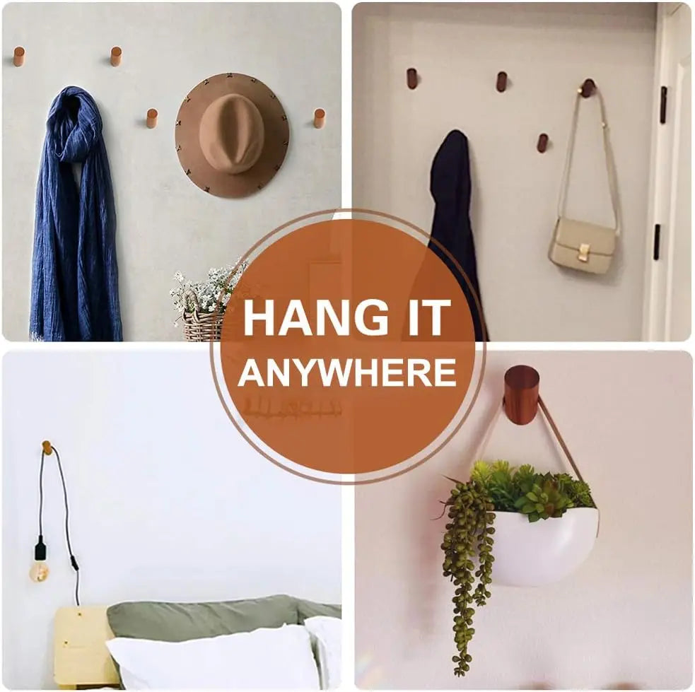 Wood Wall Hooks, Natural Wooden Coat Hooks Wall Mounted, Handmade Rustic Hat Hooks Heavy Duty for Hanging Towels, Clothes, Bags