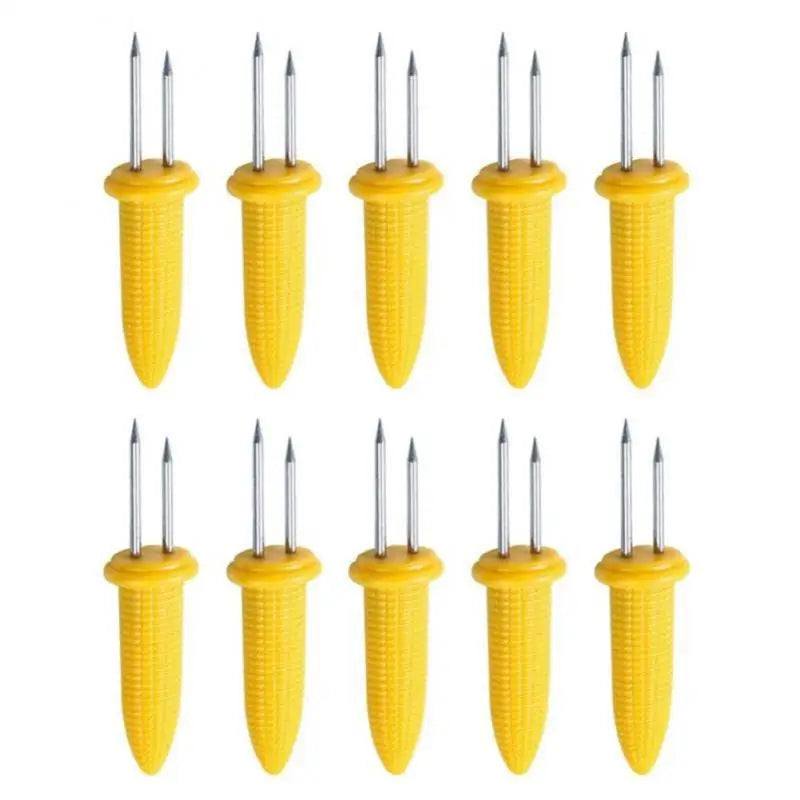 10Pcs Corn Fork BBQ Stainless Steel Corn Holders Handheld Anti Scalding Corn Needle Corn On The Cob Double Fork Barbecue Tool