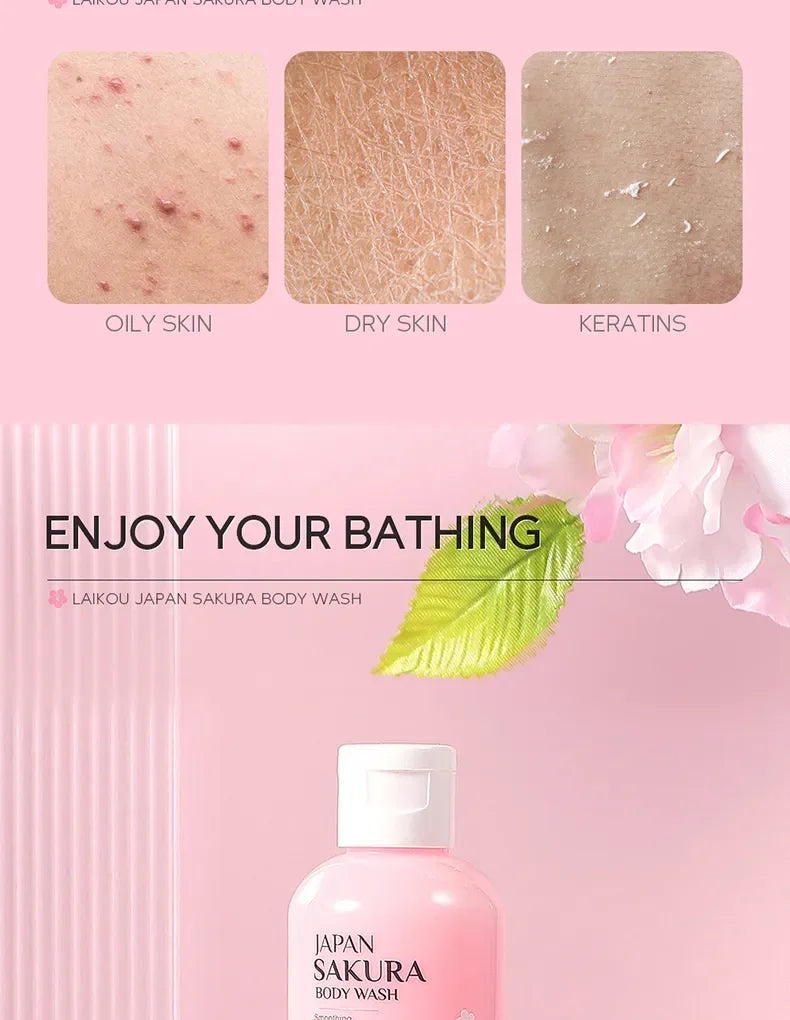 LAIKOU Sakura Shower Gel Long Moisturizing Smooth Long Lasting Fragrance Gentle Foam Body Cleansing Bath Product 100ml