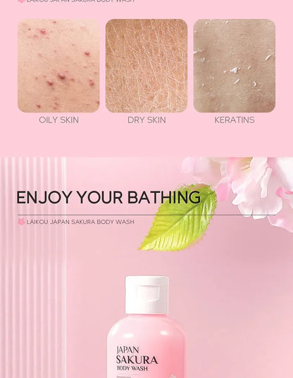 LAIKOU Sakura Shower Gel Long Moisturizing Smooth Long Lasting Fragrance Gentle Foam Body Cleansing Bath Product 100ml