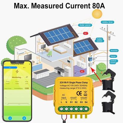 Smart Life WIFI Energy Meter Current Sensor Statistician for Electrical Lighting Solar KWH Monitor 100-240V