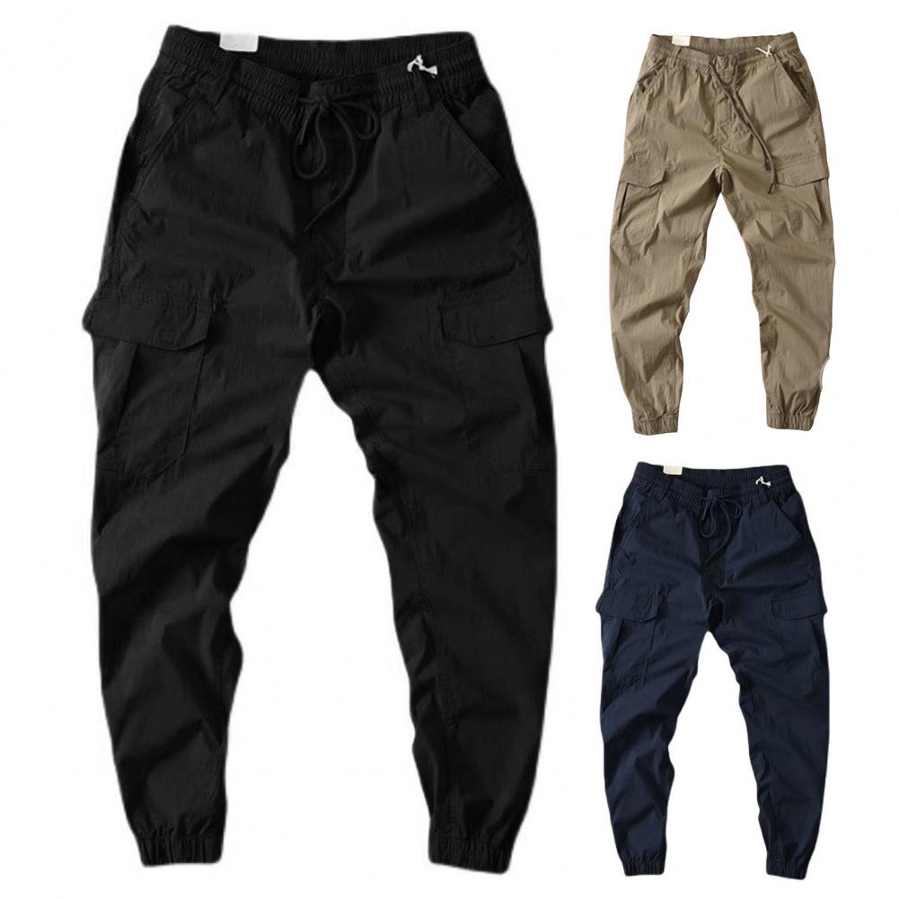 Summer Trousers Wear-resistant Summer Cargo Pants Breathable Multi Pockets Elastic Waist Summer Cargo Pants Mid Waist