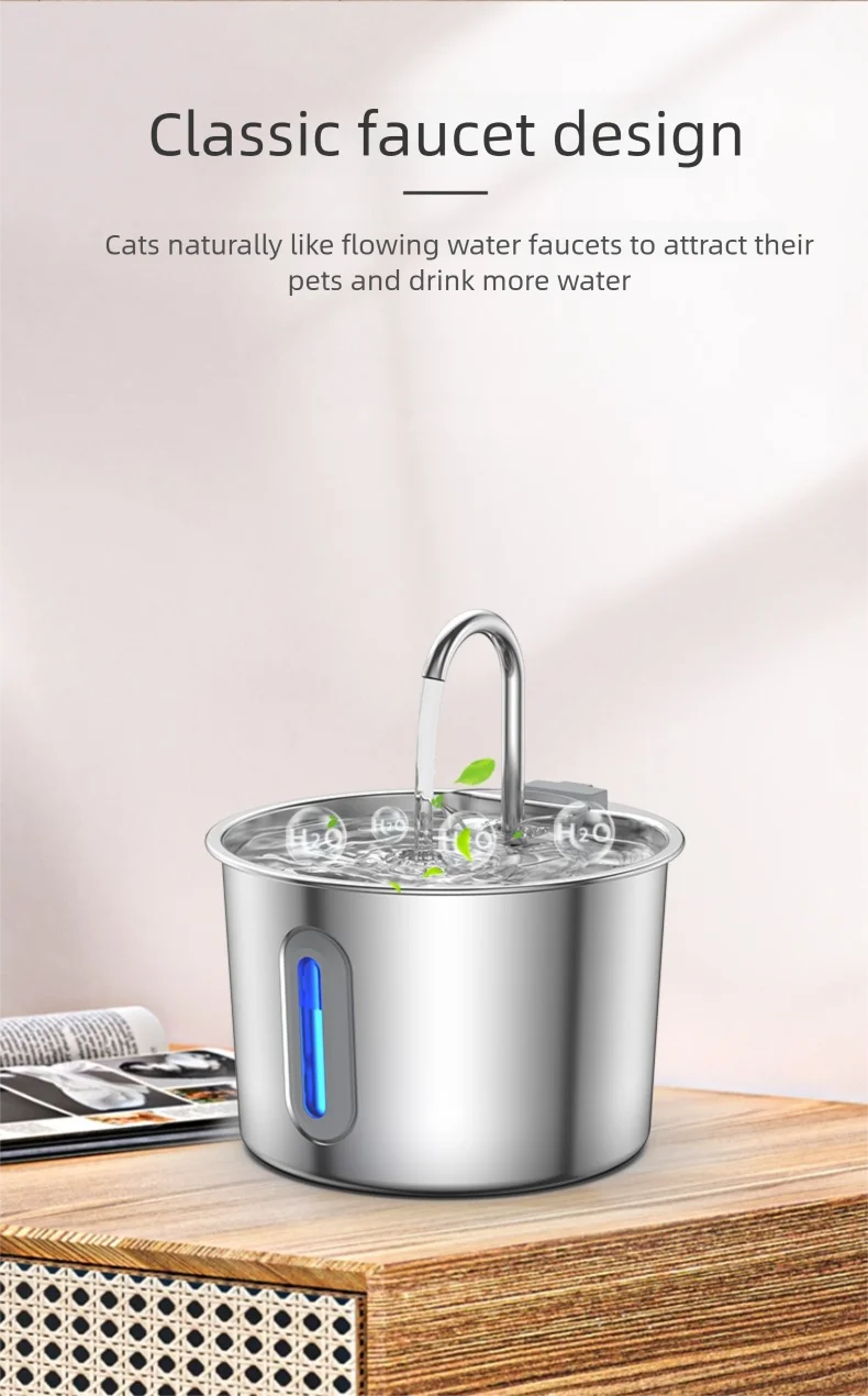 2.2L Automatic Cat Water Fountain With Faucet USB Stainless Steel Filter Silent Water Pump Cat And Dog Water Fountain Supplies