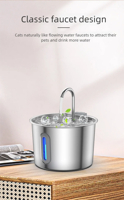 2.2L Automatic Cat Water Fountain With Faucet USB Stainless Steel Filter Silent Water Pump Cat And Dog Water Fountain Supplies