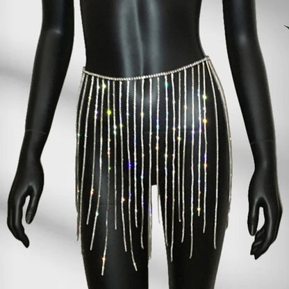 Rhinestone Skirt Belt Rhinestone Tassel Body Chain Waist Belt Tassel Belt Rhinestone Fringe Belt Belly Dance Belt Chain