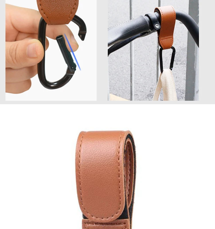 1PCS Baby Stroller Hook PU Leather Adjustable Pram Hook Cart Organizer Diaper Bag Hanger Children Boy Girl Travel Accessories