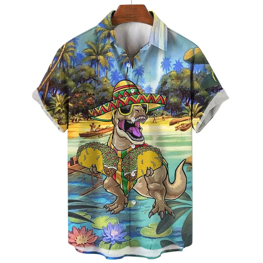 Men's Hawaiian Shirts 3D Print Dinosaur Graphics Fashion Button Short Sleeve Lapel Streetwear Hawaiian Shirts for men Summer