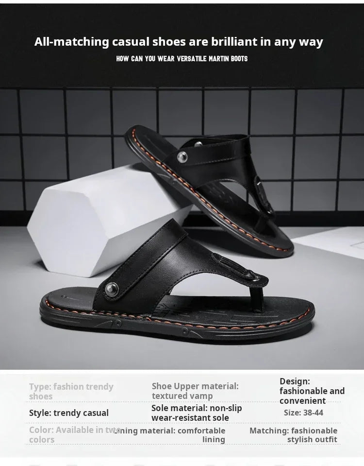 Flip Flops Flat Mens Sandals Summer Shoes Men Slippers Leather Mens Holiday Non-slip Flip Flops Huaraches Para Caballero