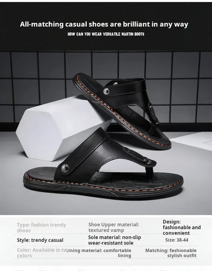 Flip Flops Flat Mens Sandals Summer Shoes Men Slippers Leather Mens Holiday Non-slip Flip Flops Huaraches Para Caballero