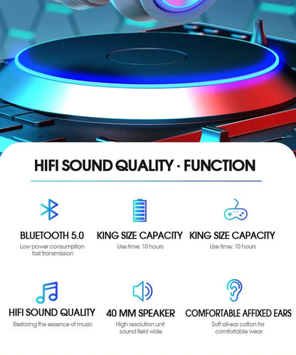 over-ear bluetooth headset wireless subwoofer headset folding card colorful luminous headset