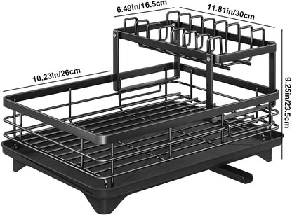 Kitchen Organizer Extendable Dish Drying Racks for Kitchen Counter and Over Sink, Multifunctional Dish Rack with Cutlery