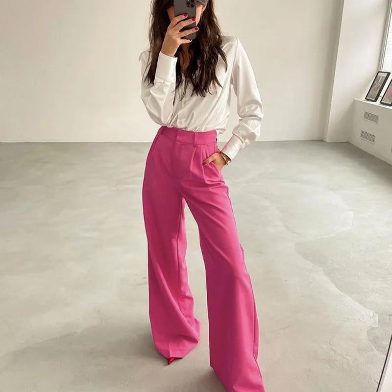 2025 New Women High Waist Casual Wide Leg Pants Long Palazzo Pants Trousers