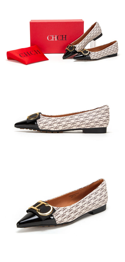 CHCH Women's Lefu Shoes New Spliced Pointed Anti slip Flat Casual Shoes Business Shoes