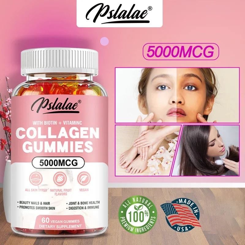 Collagen Gummies - Promotes Hydrated Skin, Healthy Hair, Stronger Nails, Reduces Wrinkles, and Improves Immunity Vegan