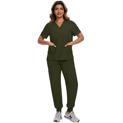 Surgical Scrubs Unisex - Quick-Dry Dental Clinic & ER Workwear Split Set W/Short Sleeve & Anti-Microbial 6 Pockets