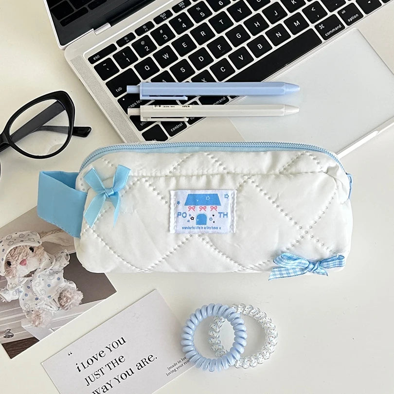 Blue Bow Pencil Case Cute Stationery Pencil Pouch Portable Trousse Large Capacity Estuche Escolar School Supplies Pencil Cases