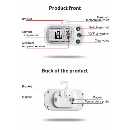 Fridge Thermometer With Hook Anti-Humidity Refrigerator Freezer Electric LCD Display Digital Thermometer Temperature Monitor