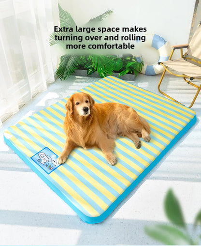 Summer dog cartoon striped ice silk mat, cat cooling mat, cooling cat bed, cooling bed, dog bed, pet bed