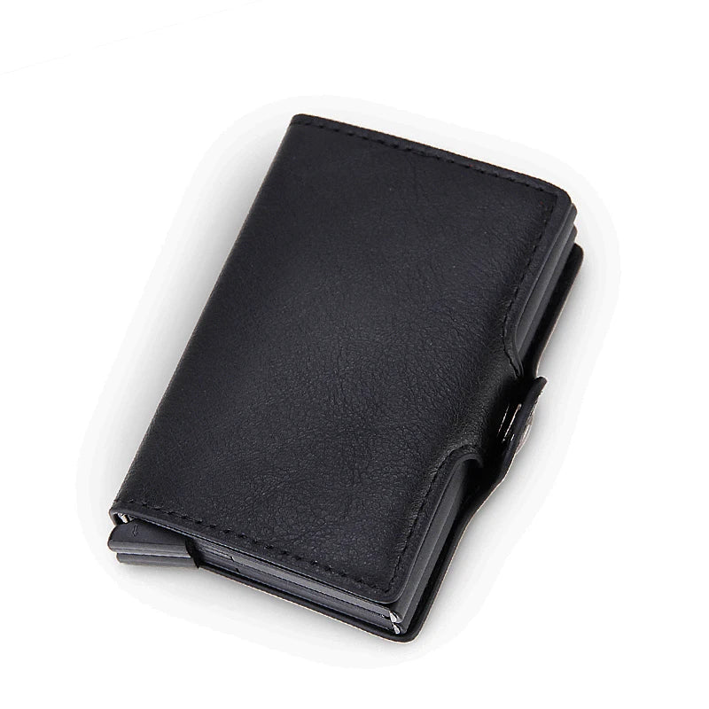 RFID Blocking Men Wallet Credit Card Holder Leather Card Wallet Double Metal Box ID Card Holder Money Clip Purse New 2023