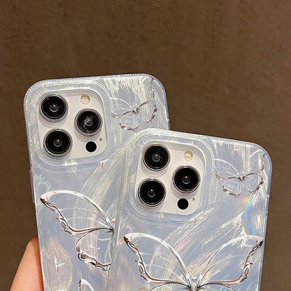 Luxury Laser Silver Butterfly Phone Case for iPhone 15 Pro Max 14 13 12 11 XS XR X 7 8 Plus SE 2020 2022 SE2 SE3 Silicone Cover