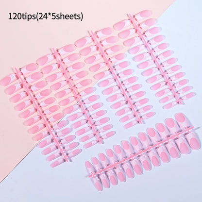 120Pcs Medium Long Square Acrylic French Fake Nails Full Cover Wearable French Press on Nails for Women Mixed Size False Nails