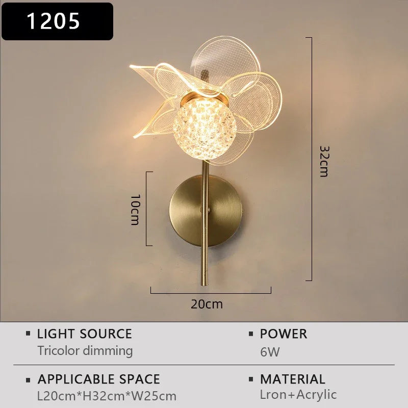 LED Wall Lamp Modern Luxury Flower Shaped Decorative Light Bedroom Bedside Study Dining Room Living Room Background Wall Lamp