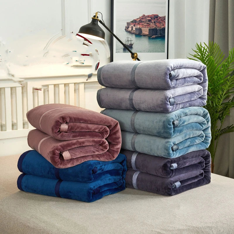 High Weight Flannel Blanket, Casual Solid Color Sofa Blanket, Thickened Warm Blanket, Winter Bed Sheet, Coral Fleece Blanket