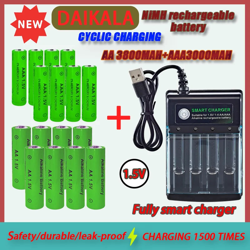 Original Rechargeable Battery 1.5V AA9800mAh+AAA8800mAh+Charger for Computer Clock Radio Video Game Digital Camera AA AAAbattery