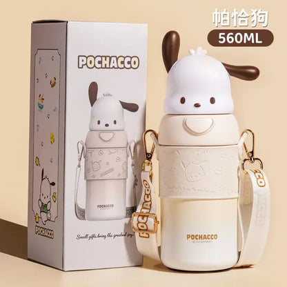 560ml Sanrio Kuromi Stainless Steel 316 Thermos Kawaii Hello Kitty Cinnamoroll Melody Kids Vacuum Flask Water Bottle Tumbler