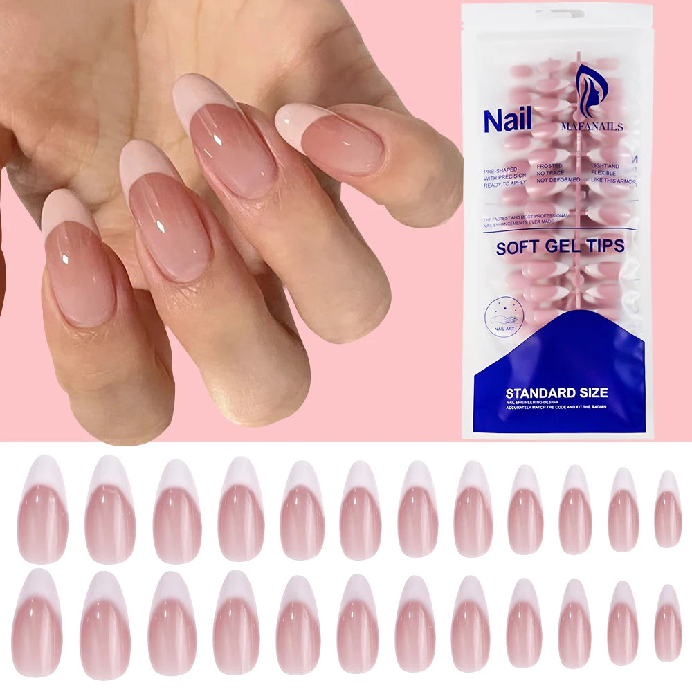 120Pcs French Nude Pink Almond Press-On Nails Full Cover Wearable Short Almond French Acrylic Nail Tips DIY Nail Extension Tips