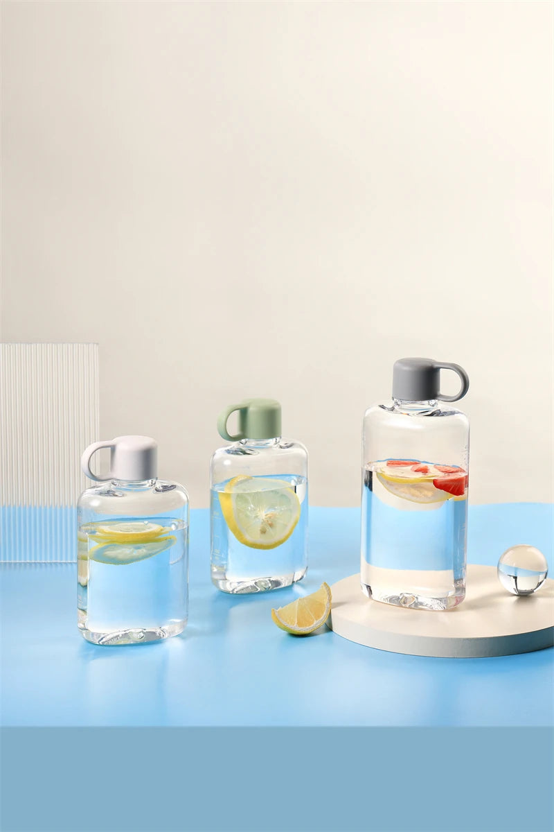 Water Botlte Flat Bpa Free Sport Clear Plastic Crystal Drinks Kettle Notebook Milk Juice Transparent Drinkware Birthday Gift