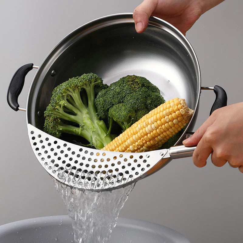 Stainless Steel Pan Pot Strainer with Handle, Pasta Drainer, Colander Water Filter, Vegetable Drainer, Kitchen Slag Separator