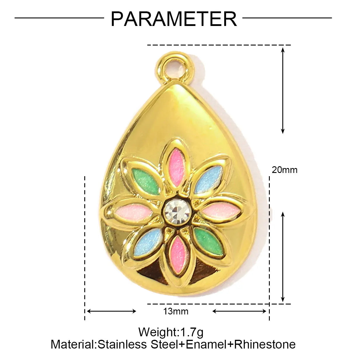 3pcs/Lot Sweet Gradient Enamel Rose Stainless Steel Diy Charm Women Rainbow Flower Waterdrop Necklace Pendant Love Heart Jewelry