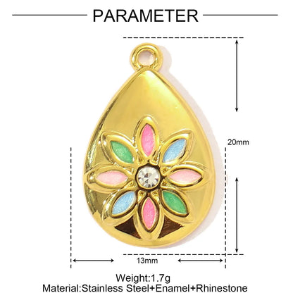 3pcs/Lot Sweet Gradient Enamel Rose Stainless Steel Diy Charm Women Rainbow Flower Waterdrop Necklace Pendant Love Heart Jewelry