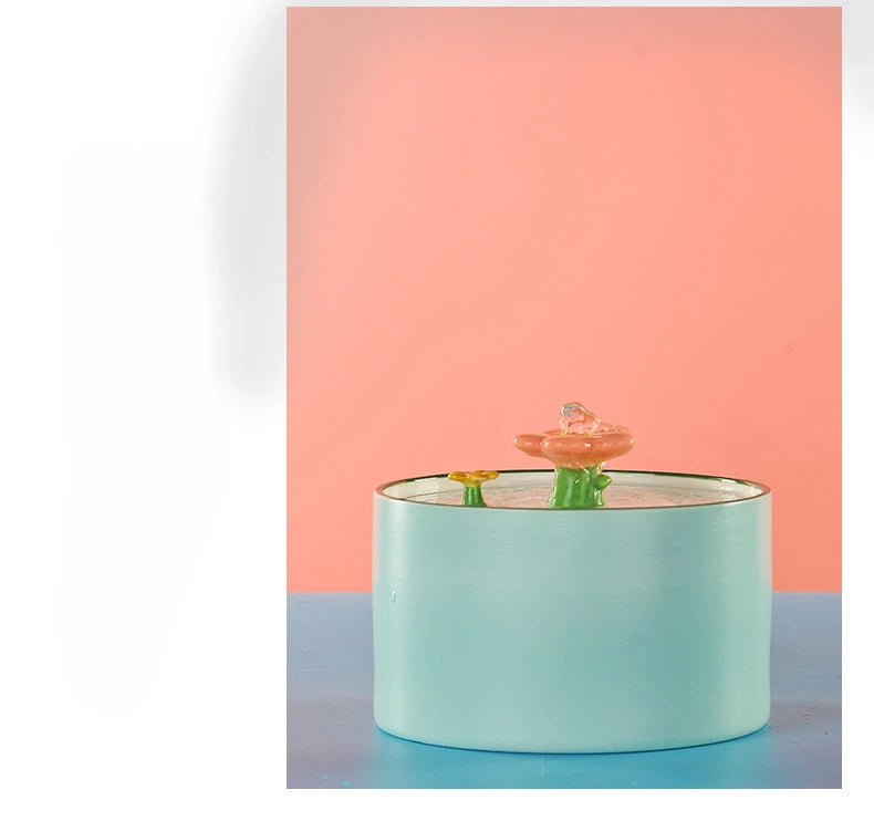 Cat Ceramic Flower Water Fountain Drinking Feeders Pets